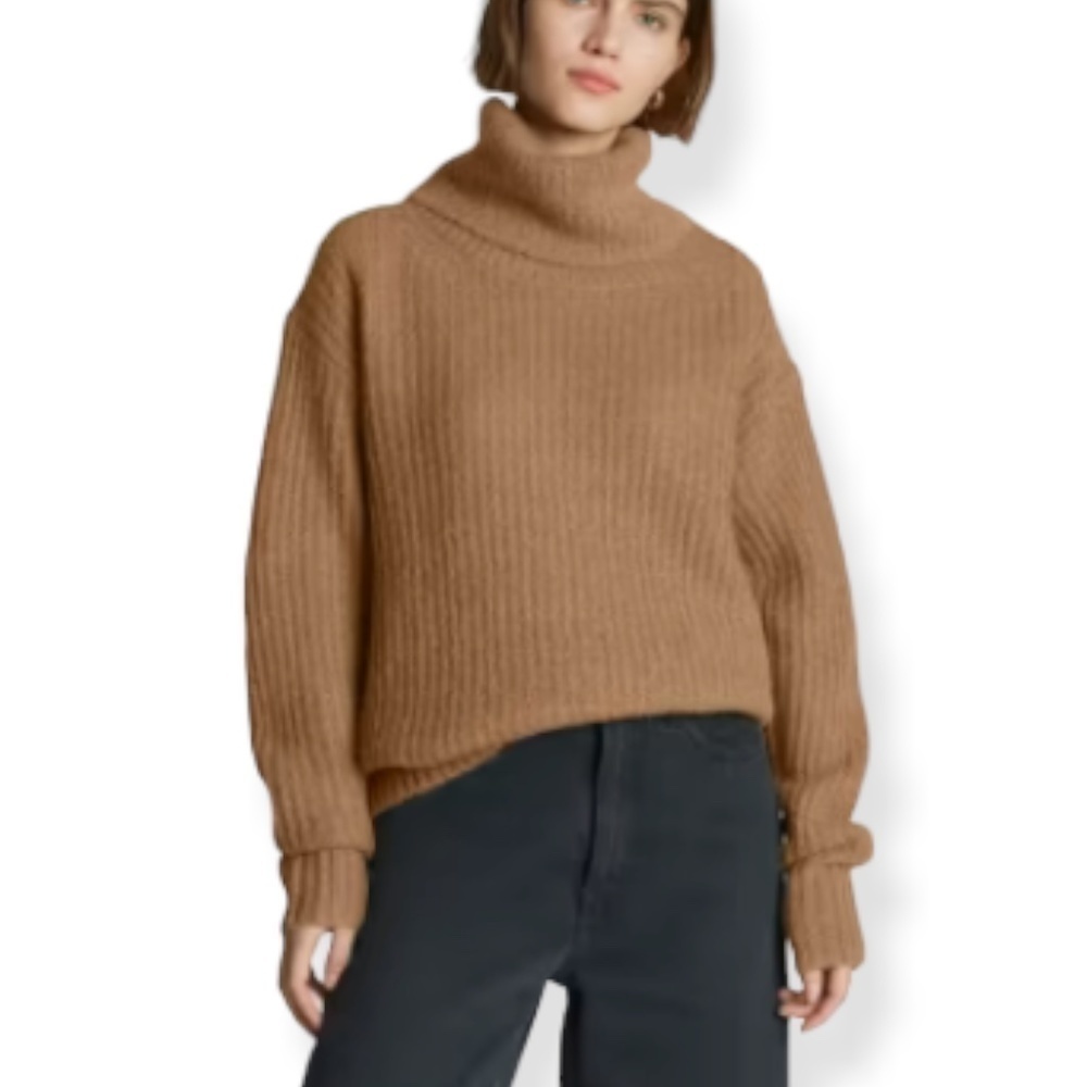 ZARA Brown Ribbed Knit Turtleneck Sweater Size Small